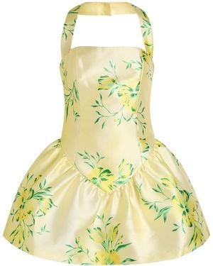 De La Vali Aura Floral-Print Faille Mini Dress - Yellow