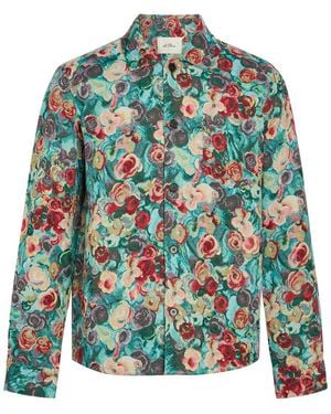 Les Deux Floral-Jacquard Woven Overshirt - Green