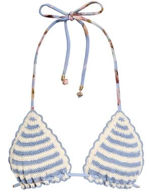 Zimmermann Awaken Striped Crochet Cotton Bikini Top - Blue