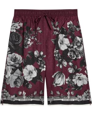 Dolce & Gabbana Floral-Print Silk-Twill Shorts - Purple