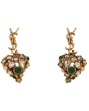 Saint Laurent Cassandre Pampilles Couer Embellished Drop Earrings - Metallic