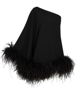 Taller Marmo Piccolo Ubud One-shoulder Feather-trimmed Mini Dress - Black
