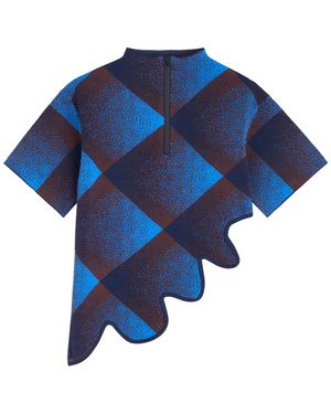 Ph5 Margot Asymmetric Plaid Knitted Top - Blue