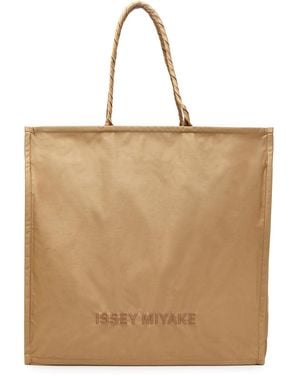 Issey Miyake Crumplable Logo-Embroidered Woven Tote - Natural