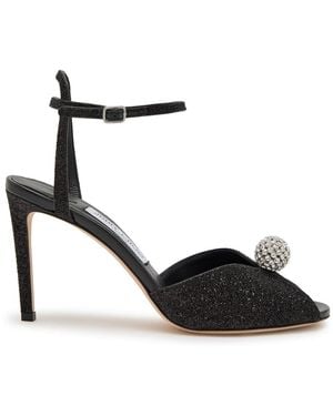 Jimmy Choo Sacora 85 Glitter Metallic Leather Sandals - Black