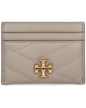 Tory Burch Logo Leather Card Holder - Grey