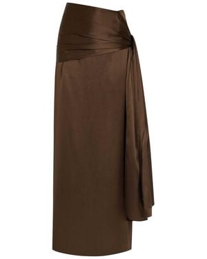 Heirlome Mila Cascading Silk Maxi Skirt - Brown