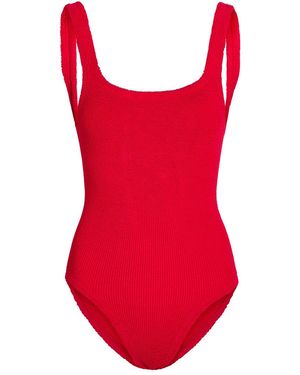 Hunza G Coverage Square-Neck Crinkle Swimsuit - Red