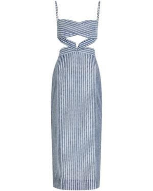 ANDRES OTALORA Recuerdos Striped Cut-Out Woven Midi Dress - Blue