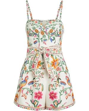 FARM Rio Delicate Forest Printed Linen Romper - White