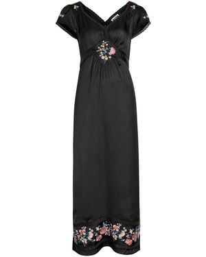 RIXO London Carey Embroidered Satin Midi Dress - Black