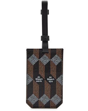 AU DEPART Printed Leather Luggage Tag - Black