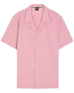 BOSS Striped Seersucker Shirt - Pink