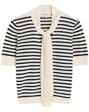 FRAME The Sailor Tie Striped Cotton-Blend Cardigan - Black
