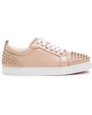 Christian Louboutin Louise Junior Spikes Pearlescent Leather Trainers - Pink