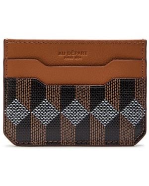 AU DEPART Patterned Leather Card Holder - Brown
