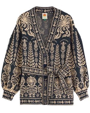 FARM Rio Anika Patterned Belted Knitted Cardigan - Black