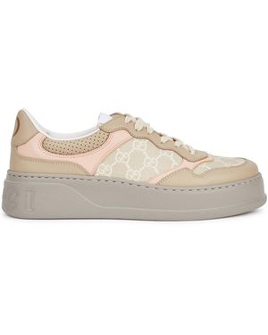 Gucci Chunky B Monogrammed Canvas And Leather Trainers - Natural