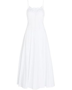 STAUD Margi Pintuck Stretch-Cotton Midi Dress - White
