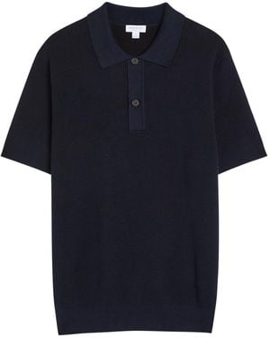 Sunspel Ribbed Knit Cotton Polo Shirt - Blue