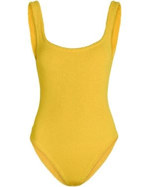 Hunza G Square-Neck Crinkle Swimsuit - Yellow