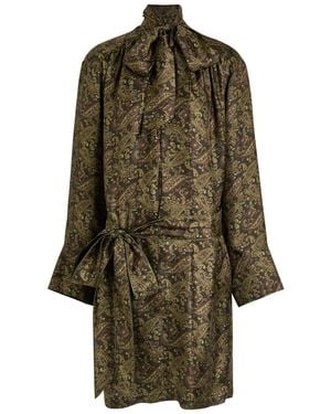 Saint Laurent Paisley Silk-Twill Midi Dress - Green
