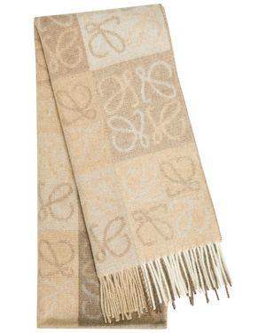 Loewe Anagram-Intarsia Wool And Cashmere-Blend Scarf - Natural
