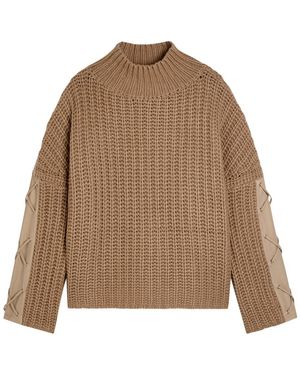 SKIIM Justine Lace-Up Leather And Cashmere Jumper - Natural
