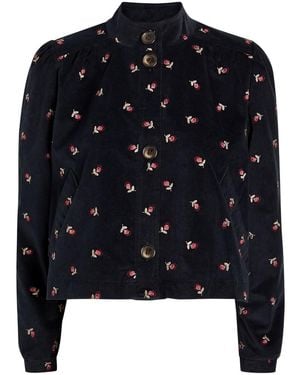 RIXO London Nyla Floral-Embroidered Fine Cord Jacket - Blue