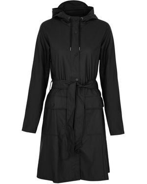 Rains Belted Hooded Rubberised Jacket - Black