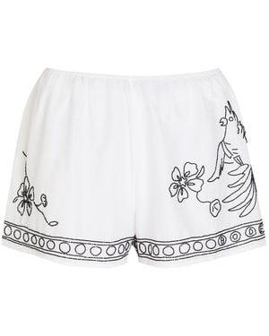 Bode Cockatoo Beaded Cotton And Silk-Blend Shorts - White