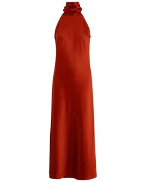 Galvan London Sienna Halterneck Satin Midi Dress - Red