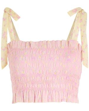 LoveShackFancy Corbin Floral-Print Smocked Cotton Top - Pink