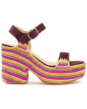 Gabriela Hearst Sardis 100 Striped Raffia Platform Sandals - Pink