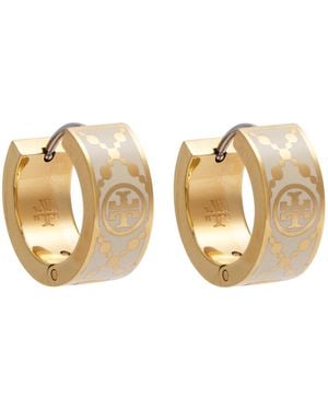 Tory Burch T Monogram Small Enamelled Hoop Earrings - Natural