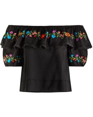 RIXO London Lisette Floral-Embroidered Cotton Top - Black