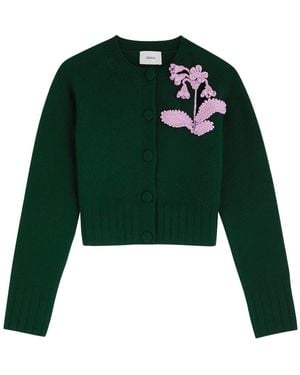 Erdem Floral-Appliqué Wool Cardigan - Green