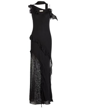 De La Vali Leste Lace-Embellished Georgette Maxi Dress - Black