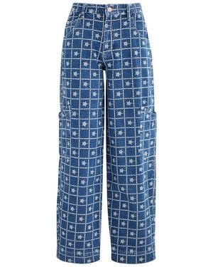 Damson Madder Drew Embroidered Straight-Leg Cargo Jeans - Blue
