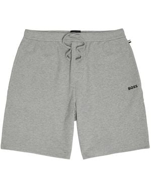 BOSS Logo-Embroidered Waffle Cotton-Blend Shorts - Grey