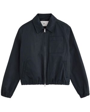 Ami Paris Logo-Embroidered Cotton Jacket - Blue