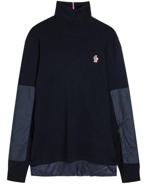 Moncler Panelled Roll-Neck Wool-Blend Jumper - Blue
