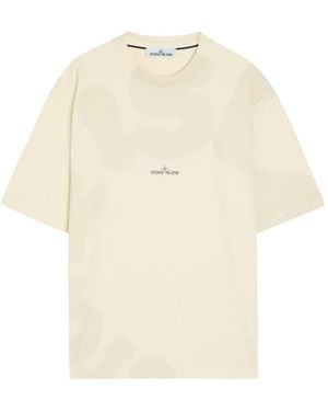 Stone Island Logo-Print Cotton T-Shirt - Natural