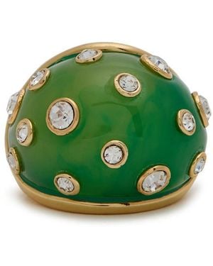 Kenneth Jay Lane Crystal-Embellished Enamelled 22Kt-Plated Ring - Green