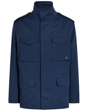 Valentino Garavani Funnel-Neck Twill Coat - Blue