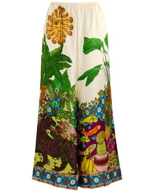 ALÉMAIS Tiger Printed Wide-Leg Silk Pants - Green
