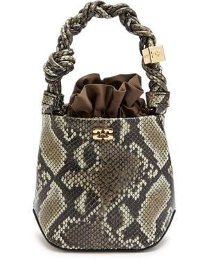 Ganni Bou Mini Python-Effect Grained Leather Bucket Bag - Black