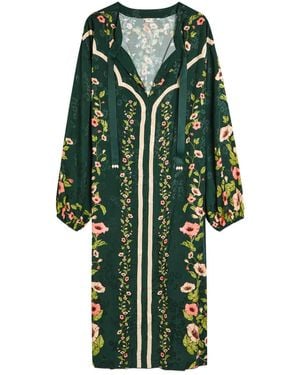 Agua Bendita Zircón Mosquetero Floral-Print Linen Midi Kaftan - Green