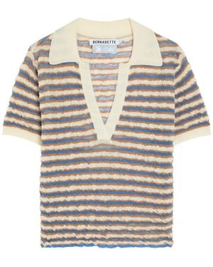 BERNADETTE Ophelia Striped Fine-Knit Polo Top - White