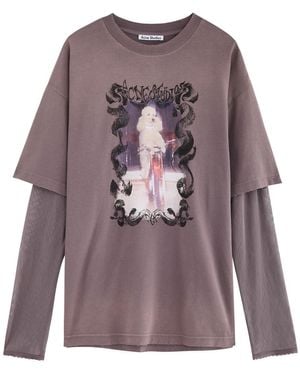 Acne Studios Mesh-Layered Printed Cotton T-Shirt - Purple
